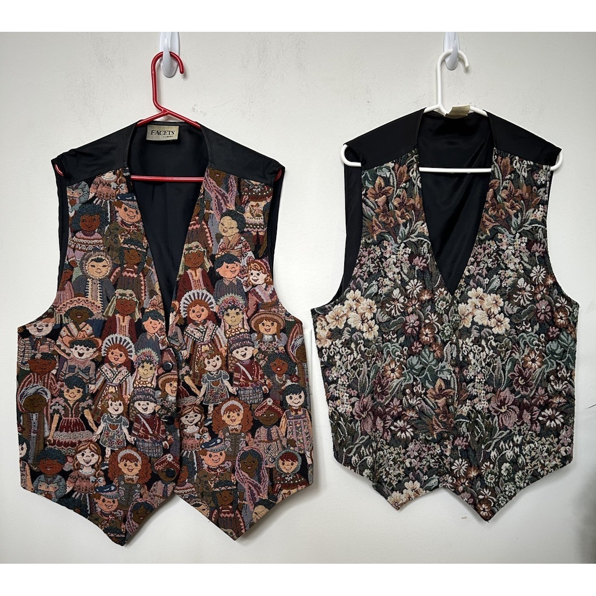 Vtg Womens Tapestry Vest Retro Preppy Evelyn Ayers 2pc Lot Multicultural Sz 3xl